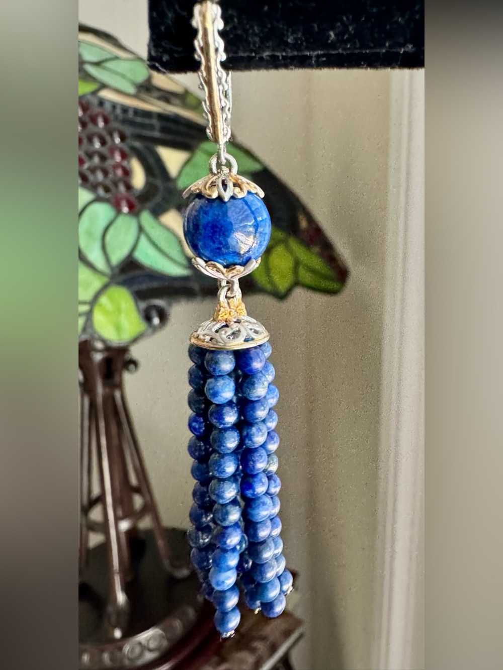 Gems En Vogue Michael Valitutti Lapis Silver 925 N 24K Beaded Tassel Earrings